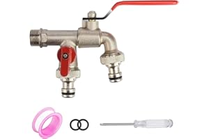 HAIERDIDI Doble grifo lavadora 1/2 pulgadas con conexiones de manguera, 1 cinta selladora, doble conexión y boquilla de manguera, válvula de bola, resistente a las heladas -10 ℃, resistencia a altas
