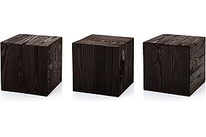 DECORATIVO Holzständer Holzblock massiv Baumstamm Deko Bodenwindlicht Säule Innendekoration Blumensäule Holz Dekosäule Schwarz und Lila 20x20x20 cm x 3 stück