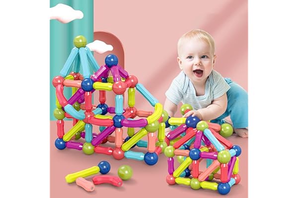 SVYHUOK Bloc Construction Magnetique Enfant 64 Pièces Jeux Construction Magnetique, 3D Jouets Magnétiques Créer l'imagination Infinie, Cadeau pour Les Garçons et Les Filles A la Maison et à L'école
