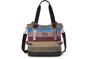 CHEREEKI Bolsos de Mujer, Bolso para Mujer Grande a Rayas de Lona Bolsos para Viajes Escolares de Negocios (Multicolor-1)