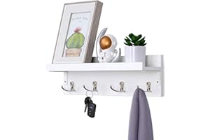 Halcent Appendiabiti da Parete Mensole Muro Attaccapanni, Legno Appendiabiti Muro Scaffale con 3 Ganci per Giacche Cappotti Sciarpe