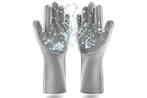 KEENWO Premium Geschirrspülhandschuhe mit Bürste aus Silikon (Grau) - Ideale Silikon Handschuhe zur Reinigung des Geschirrs dank Noppen Oberfläche