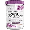 HealthyHey Glow-n-Shine® Marine Collagen Powder - Hydrolyzed | Type 1 Collagen Protein Supplement with Hyaluronic Acid | Amino Acids for Skin, Hair, Nails (blackcurrant, 200g)