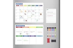 THBOXES Magnettafel Kühlschrank, Whiteboard Magnetisch Wochenplaner+Monatsplaner+Tagesplaner Abwischbar, Familienplaner mit 1 Radierer und 6 Markern für To Do Liste Einkaufsliste Essensplaner