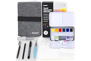 Funto Reise-Aquarellset, 12 Farben, 10 Premium-Aquarellpostkarten, Reise-Aquarellpinsel,Wasserpinselstift,Fineliner, Bleistift und Sprühflasche, Malseet für Erwachsene