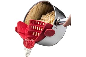 Kitchen Gizmo Snap N' Strain - Silicone Clip-On Colander, Heat Resistant Drainer for Vegetables and Pasta Noodles, Kitchen Gadgets for Bowl, Pots, and Pans - Essential Home Cooking Tools - Red