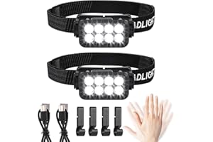 YOXOVO Set di 2 lampade frontali LED ricaricabili - Super luminose - 2500 lumen - 5 modalità di illuminazione - Leggere - IPX6 - Impermeabili - Sensore di luce - Per esterni, campeggio, corsa, pesca, le