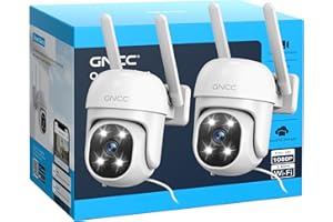 GNCC GK2 Pack 2 Camaras Vigilancia WiFi Exterior 1080P, 360° PTZ, Visión Nocturna Color, Seguimiento de Movimiento, Alarma de Luz, Audio Bidireccional, Sirena, Compatible con Alexa, IP65, 2.4Ghz