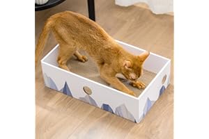 Conlun Tiragraffi per Gatti con Scatola, Tiragraffi Cartone Grande, Design a Doppia Faccia, Fori Interattivi, Zona Riposo Antisporco per Gatti da Interno (1 Pezzo, Grande, Bianco)