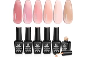 ‎BEETLES GEL POLISH Beetles UV Gel Nagellack Set - 6 Farben Jelly Gel Polish Nackt Rosa Farbe Neutral Nagelkunst Design Durchscheinende Gelnagel Kits LED Nagelschachtel Christmas Maniküre Cured Nagel Geschenk
