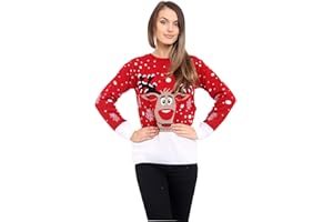 TOP VENDOR New Ladies Women Knitted Reindeer Rudolf Christmas Xmas Snowflakes Jumper Top Crew Neck Long Sleeves