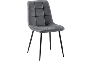 ‎CLP CLP Esszimmerstuhl Antibes | Samt | Gepolstert | Küchenstuhl | Metallbeine mit Bodenschonern | Belastbar bis 150 kg, Farbe:dunkelgrau