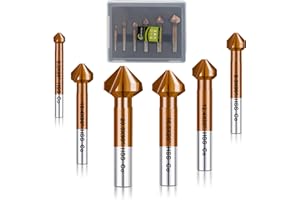 SANLEETEK Fraise à Chanfreiner HSS - Cobalt Plaqué Fraise à Noyer Foret à Fraiser Métal pour Acier Inoxydable Fer Aluminium Cuivre Bois 6 pièces (6,3/8,3/10,4/12,4/16,5/20,5mm), Tige Ronde