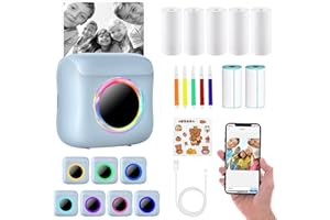 Carseatty Mini Thermal LED Bluetooth Inkless Printer - Portable Pocket Sticker Printer for Photos, Sticky Notes, Lists (C22 Blue)