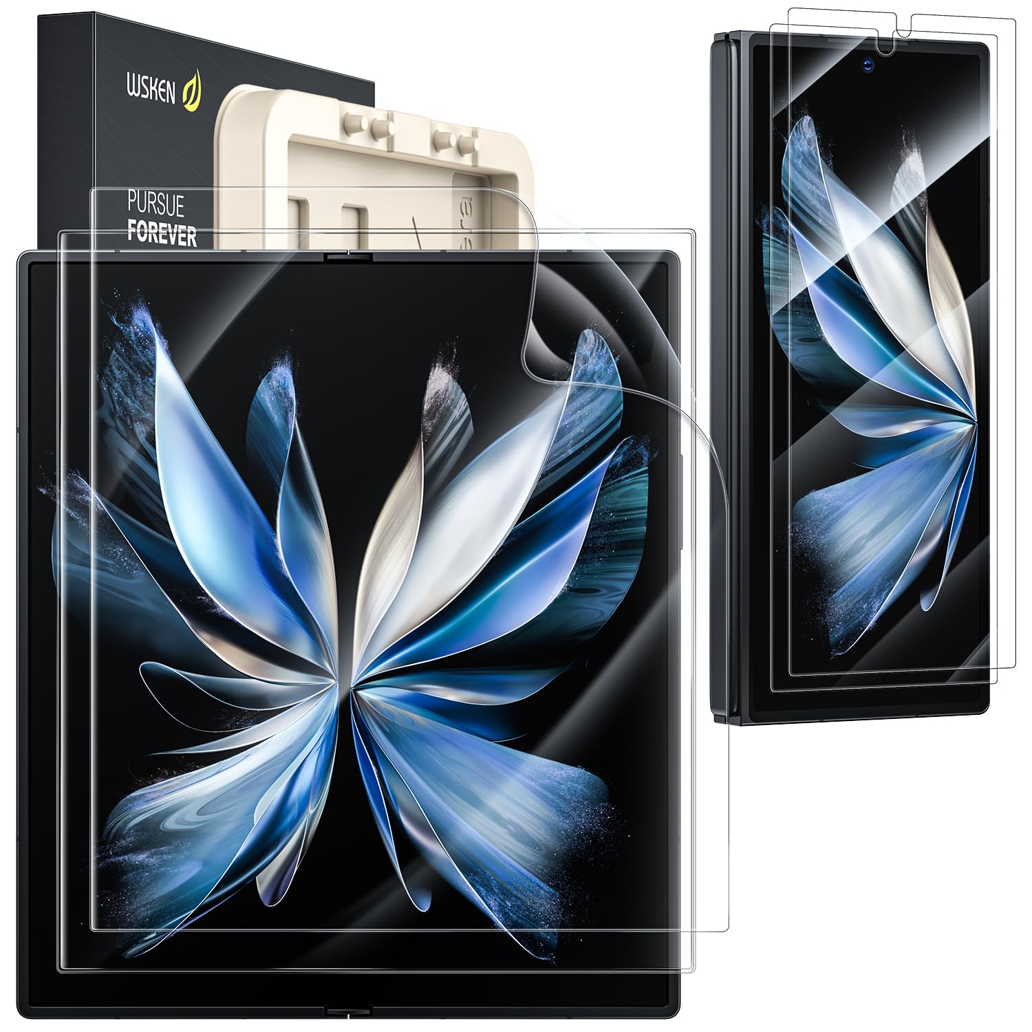 WSKEN Protector de pantalla para Samsung Galaxy Z Fold 6, fácil instalación de alineación automática, autoextinción de burbujas, desbloqueo facial, película interior de TPU suave + accesorios
