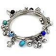 GURJARI JEWELLERS Womens Oxidised 4 Bangles with Turquoise,Evileye,Gungru Beads Charm Bangles Set