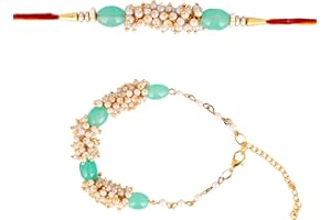 Hell Blues Set of 2 Rakhi For Brother and Bhabhi Lumba Rakhi | Traditional Designer Fancy Bracelet Kundan work | Mini Greeting card ~ Indian Festival Gift Rakhi Rakshabandhan