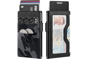 VULKIT Etui na karty kredytowe z kieszeniami EDC i okienkiem na dowód osobisty, blokowanie RFID, portfel na karty, cienki metalowy portfel, Camo Czarne, Jeden rozmiar, Minimalistyczny