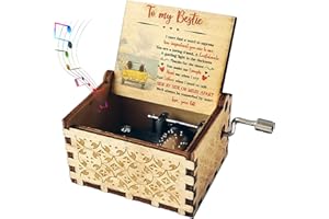 SAKRUDA Wooden Music Box for Bestie,Sister,Best Friend,Hand Crank Melody You Are My Sunshine,Engraved Wood Musical Box,Vintage Gift to My Bestie,Mum,Women on Birthday,Christmas,Valentine’s Day,New Year