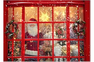 AIIKES 7x5FT Noël Photographie Fond Joyeux Noël Toile de Fond Bonne Année Noël Vacances Le Père Noël Fond Fenêtre Elk Renne Cadeau Guirlande Photographie Arrière-Plans Studio Props 11-708