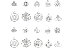 Ornazy 100 pcs 10 Styles Tibetan Lotus Flower Charms Antique Silver Floral Charms Pendants for DIY Craft Bracelet Necklace Jewellery Making Supplies