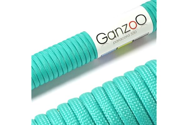 Ganzoo paracorde 550 Type 3 4 mm Turquoise, Rouleau 30 m, 7 brins internes, Gaine Polyester/Nylon, pour Bricolage DIY Porte-clés Bracelet, Laisse Collier Chien, Installation Plein air