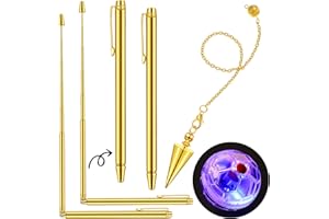 MTLEE 4 Pcs Ghost Hunting Dowsing Rods Copper Set Pen Shaped Gold Spirit Rods Water Divining Rods with Paranormal Dowsing Pendulum LED Light up Cat Ball for Ghost Hunting Party Detect Gold Water Treasure
