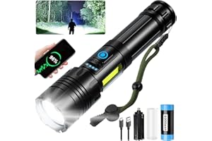 cinlinso Lampe Torche LED Ultra Puissante, 100000 Lumens Lampe de Poche Rechargeable, Lampe Torche Tactique Militaire Puissante, IPX6 Étanche, 7 Modes D'éclairage pour Camping Randonnée,et Urgences