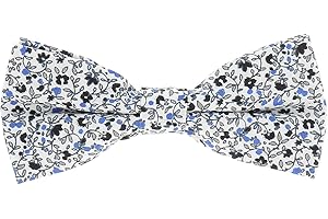 CRAVATESLIM Cravate et Noeud Papillon Homme et Garçon - Pochette Costume - Boutons de Manchette Liberty Bleu - Tissu Coton Fleuri - Mariage Champetre Thème Floral