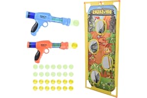 Coriver 2 Unidades Power Popper Gun y Dinosaurio de pie, Pistola de Bolas de Batalla con 28 Bolas de Espuma Suave y 1 Bolsa de Almacenamiento, Pistola de Juguete para Exteriores para niños y niñas