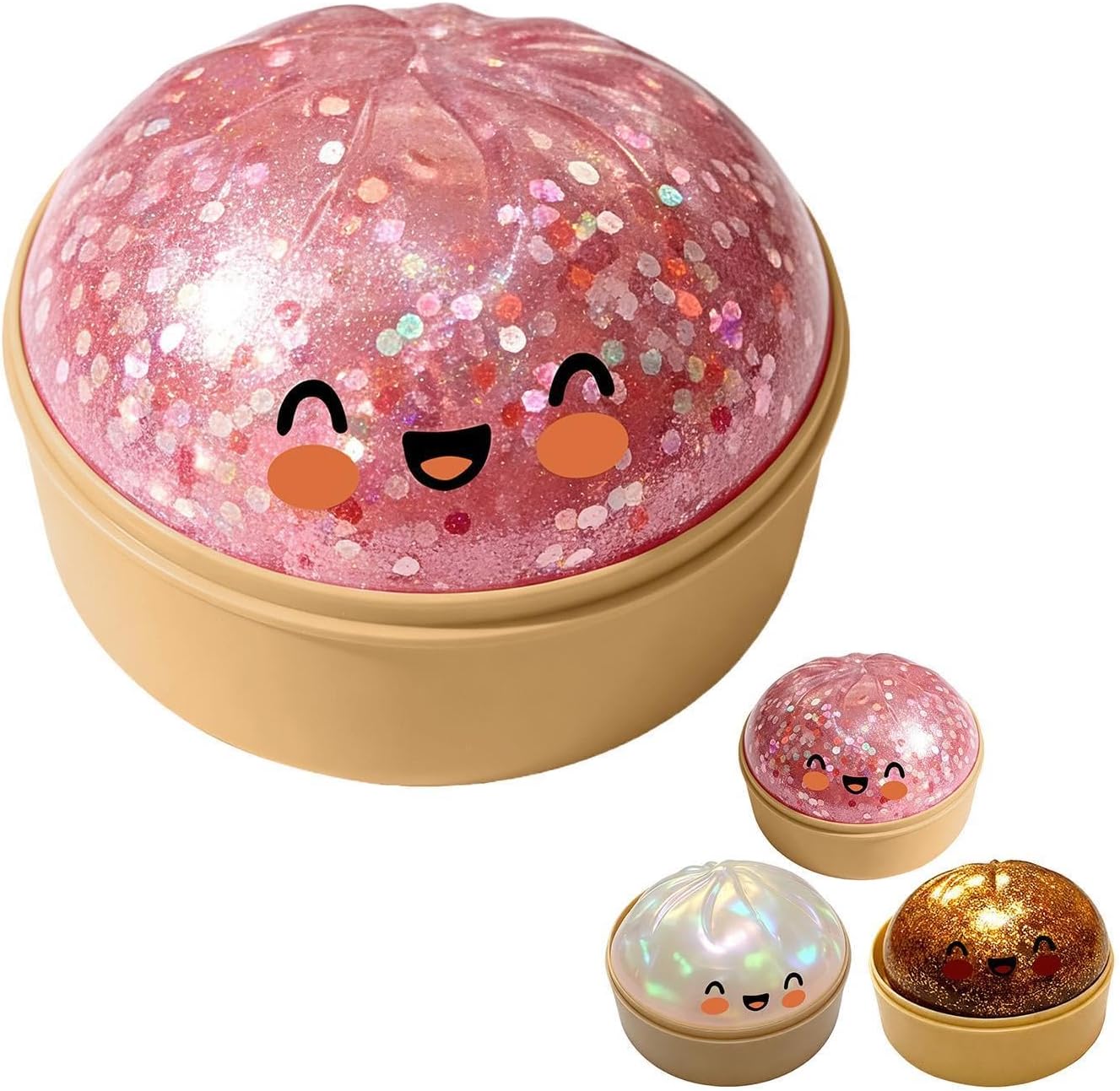 Dumplings Squishs, Juguete Sensorial Bao Dumpling Glitter Dumpling Squish Box, Relief Fidget, Juguete Sensorial De Bola De Masa Gigante con Purpurina para Niños Y Adultos