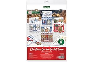 Katy Sue Christmas Garden Picket Fence Card Making Kit - 8 Shaped Cards, Die-Cut Embellishments, Background Scenes, Sticky Foam Pads, Instructions & 8 Envelopes for Christmas Card Making Supplies