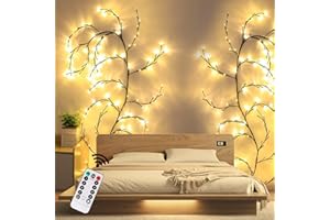 KIYTARBOO Podświetlana winorośl wierzbowa, drzewo, gałązki, światła z pilotem zdalnego sterowania, timer, 144 diody LED, łańcuch świetlny na Boże Narodzenie, do sypialni, drzwi, dekoracja ścienna, 4,3