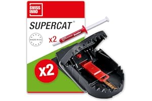 SWISSINNO Rattenfalle PRO SuperCat – 2 Fallen + 2 Köderspritzen - Wiederverwendbare und zuverlässige Rattenschlagfallen - Schlagkräftige Rattenbeseitigung ohne Fehlfänge, mit Erdbussbutter-Köder