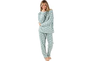 TRAMAS+ Pijama Mujer Invierno, Pijama Coral de Mujer, Conjunto de Camiseta de Manga Larga y Pantalón Largo con Cintura Ajustable Calentito, Conjunto para Mujer