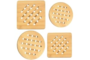 RMENOOR Dessous de Plat en Bambou, Résistant à la Chaleur Isolation Tasse Tapis de pour Table de Cuisine ou de Salle à Mange - Lot de 4 (15cm)