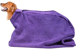 Morezi Dog Bathrobe Towel, Dry Fast Dog Bag, Microfibre Fast Drying Super Absorbent Pet Dog Cat Bath Robe Towel - Purple - Large