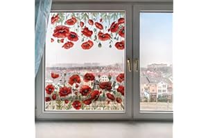 GORGECRAFT Adesivi per Finestre Grandi con Papaveri di Agosto Adesivi Statici per Porte Scorrevoli In Vetro Decorazione In Vinile Avviso per Camera Da Letto Bagno Decalcomania Anticollisione 38x116cm
