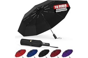 BALORIZ Windproof Double Layer Umbrellas, Compact Travel Folding Umbrella, Auto Open & Close Portable Wind & Rain Resistant Umbrella with 10 Ribs for Men, Women, Children (Black)