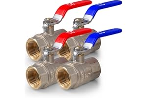 VANCOCO Kugelhahn 3/4 Zoll IG-IG, 4er Set, Absperrhahn aus Messing, Hebelgriff blau und rot, PN-40, für Wasser, Gas, Sanitär