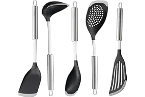 SILBERTHAL Set utensilios de cocina acero inoxidable y silicona - Ideal para sartenes antiadherentes