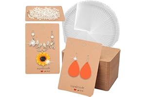 HOUHENCE 200 Pieces Earring Display Card Set, Includes 100 Rubber Earring Stopper Backs, 50 Brown Kraft Earring Holder Cards, 50 Self Adhesive Sealing Storage Bags for Gift, Making DIY Ear Studs, Display Card
