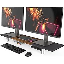 Fenge Dubbele Monitorstandaard met 2 Glazen Deur Grote In Hoogte Verstelbaar Monitorstandaard voor Computer/TV/Laptop,108x23,5x(15,2-16,7)cm (Wit Fenge Dubbele Monitorstandaard met 2 Glazen Deur Grote In Hoogte Verstelbaar Monitorstandaard voor Computer/TV/Laptop,108x23,5x(15,2-16,7)cm (Wit