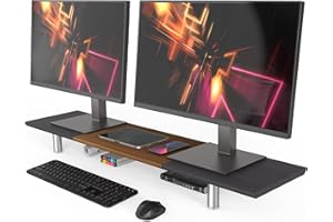 Fenge Supporto per Monitor Regolabile in Altezza in Metallo, per PC/Laptop/TV 100x23,5x11,2cm Nero+Marrone