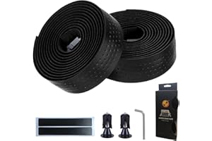 LEXICANMHS Guidon de vélo imperméable, antidérapant et absorbant les chocs avec aspect cuir pour vélos de route et cyclisme urbain, avec bouchons de guidon en alliage d'aluminium, 200 x 3 cm, noir