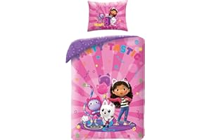 Halantex - Juego de cama para niños (140 x 200 cm, incluye funda de almohada de 65 x 65 cm, con Pandy Pattes, P'tichou y DJ Miaou