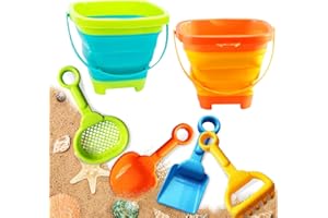 AONUILY Bucket and Spade, Beach Toys Set for Kids Play Sand with Handle Foldable Buckets with Shovels Scoop Rake Sifter Summer Outdoor Activities for Beach Party Gift