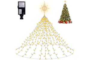 ‎SOAGRC Weihnachtsbaum Lichterkette 302 LED mit Sternspitze, 2M x 17 Stränge 8 Leuchtmodi mit Memory-Funktion, Warmweiß, IP44 wasserdicht Weihnachtsbeleuchtung außen & innen, Weihnachtsdeko außen Weihnachten