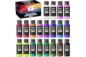ARTFLY Iridescent Acrylic Paint Set, 20 Chameleon Colours in 2 oz/60 ml Bottles, Colour Changing Acrylic Paint, Colour Changing Colour Perfect for Artists, Beginners on Canvas, Stones, Wood, Fabric