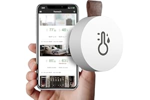 ALLOMN Igrometro Termometro Wireless, Mini Sensore di Umidità Della Temperatura Bluetooth 5.0 con Esportazione dati e Avvisi per iOS Android, Registrazioni in Tempo Reale APP (No Schermo)
